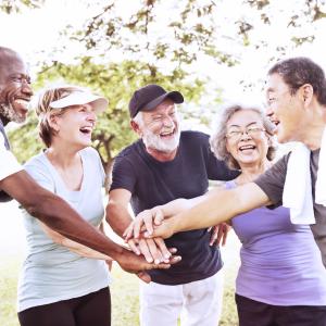 Over 65 and looking to get involved in fun social activities? Diverse active senior group enjoyng the outdoors