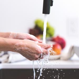 Hand washing in kitchen