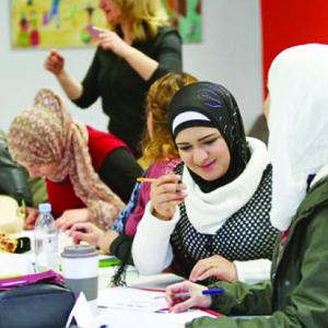 Group of women learning English