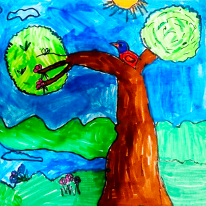 A drawing by Khadija 6 years... Capturing Nature A colourful drawing of a bird sitting in a tree